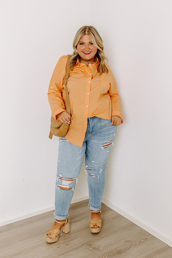 Sending Good Luck Button Up Top In Orange Curves