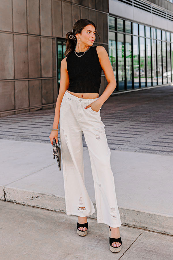 The Benett High Waist Distressed Pants In Ivory