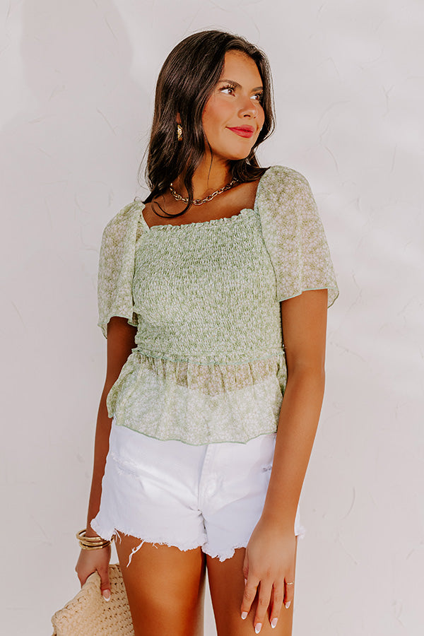 Peonies Preferred Smocked Top In Lime Image - 1