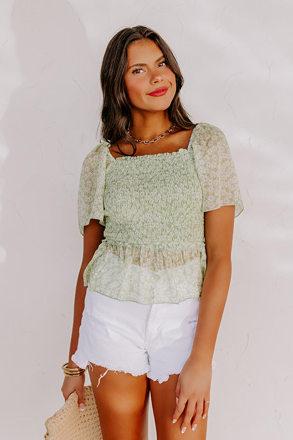 Peonies Preferred Smocked Top In Lime Image - 2
