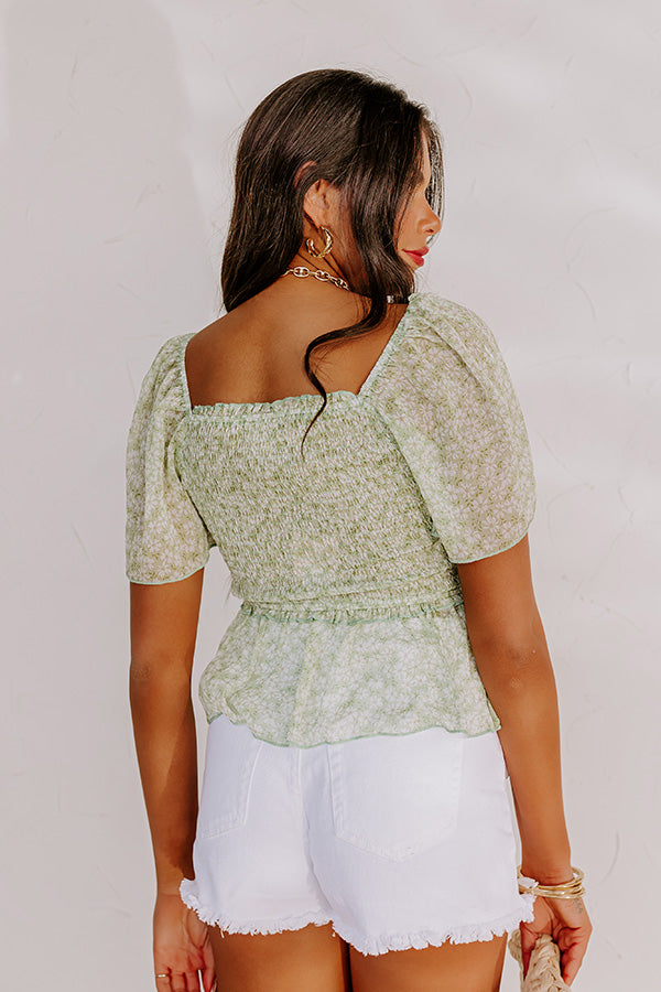 Peonies Preferred Smocked Top In Lime Image - 3