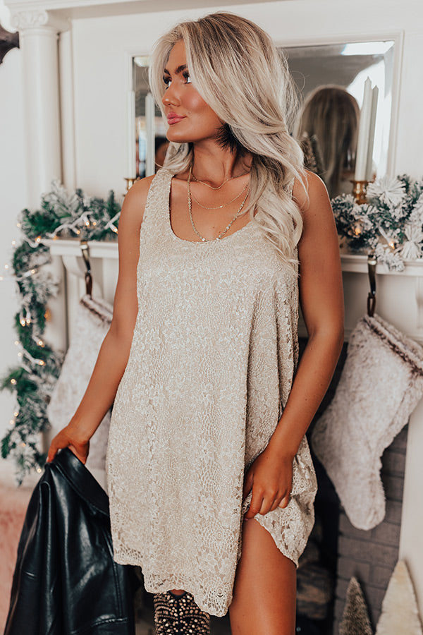 Double Date Lace Shift Dress In Gold