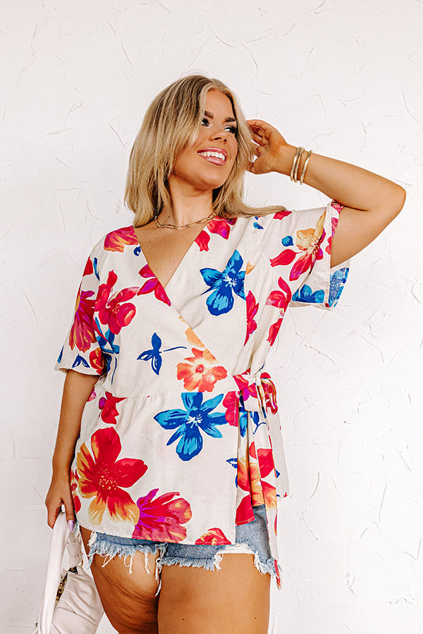 Tropical Trip Floral Wrap Top Curves Image - 2