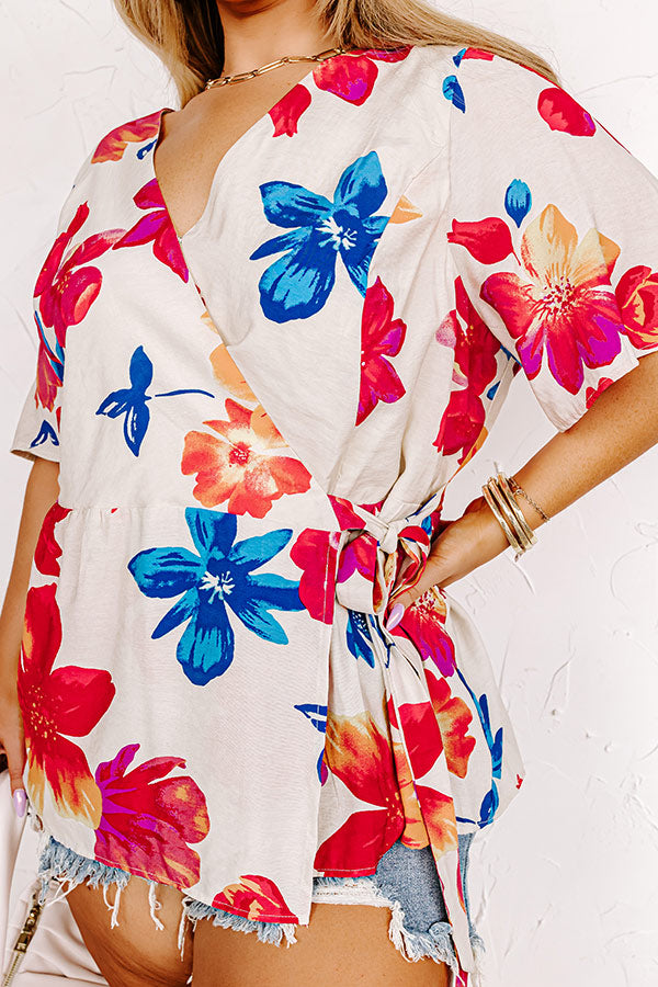 Tropical Trip Floral Wrap Top Curves Image - 3