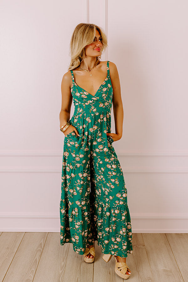 All Of A Sudden Floral Jumpsuit In Green