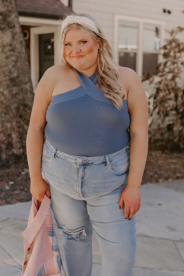 Sweet And Casual Bodysuit In Dark Airy Blue Curves