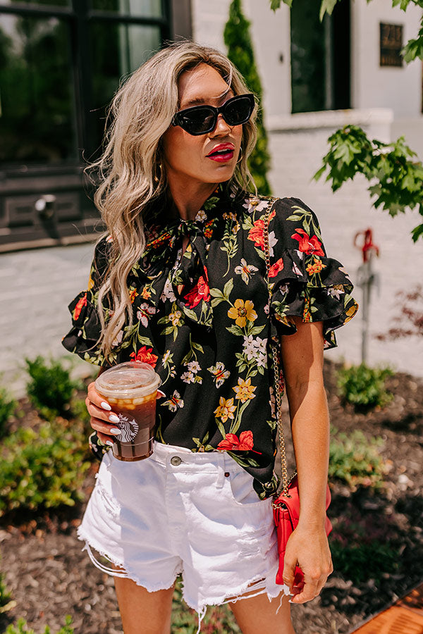 For A Season Floral Shift Top in Black