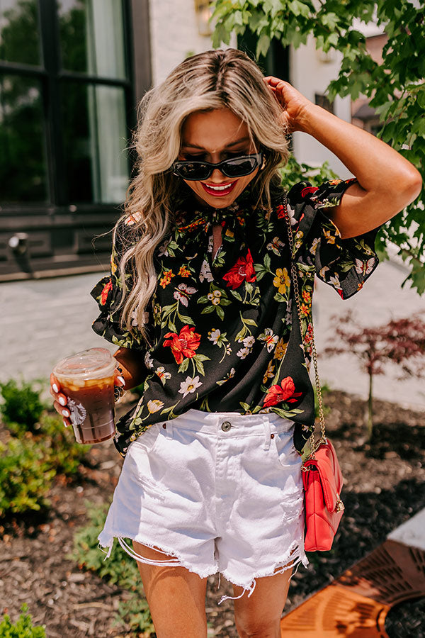 For A Season Floral Shift Top in Black Image - 4