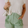 The Queenie High Waist Fringe Shorts in Sea Glass Image - 1
