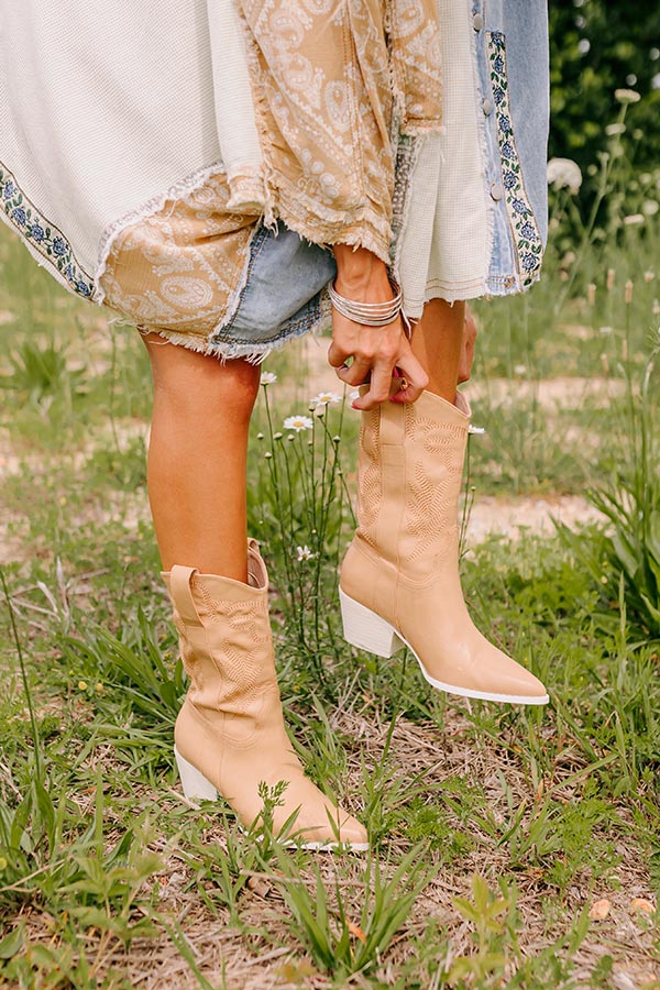 The Barrett Faux Leather Cowboy Boot In Tan
