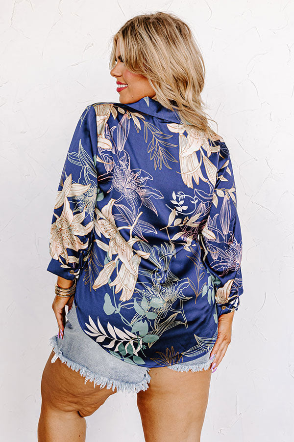 Valencia Vibes Satin Top In Navy Curves Image - 3