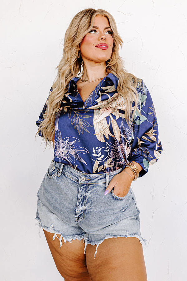 Valencia Vibes Satin Top In Navy Curves Image - 2