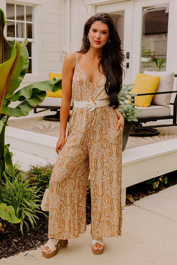 Drawn To The Beach Jumpsuit In Mustard