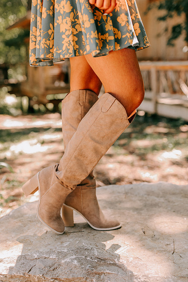The Lucas Faux Suede Knee High Boot in Taupe