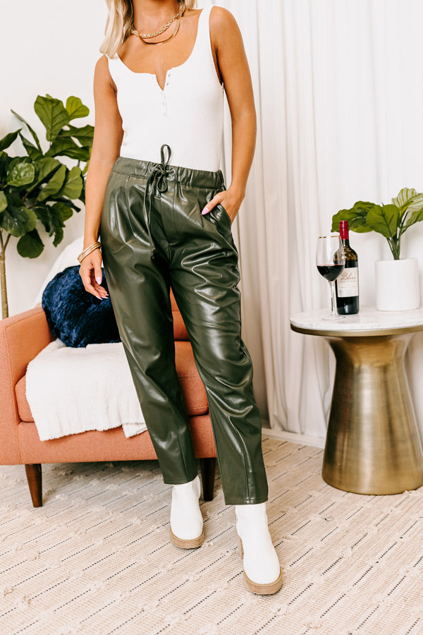Austin Nights Faux Leather Pants In Army Green