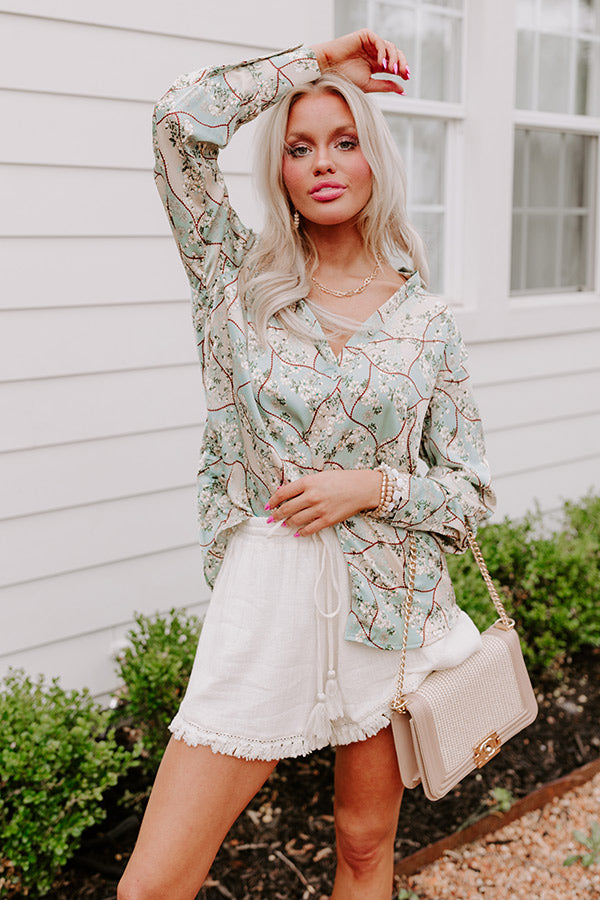 Chat With Me Satin Top In Mint Image - 1