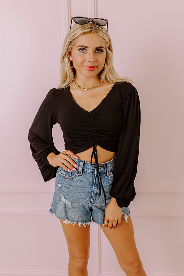 Dates And DMs Ruched Crop Top In Black