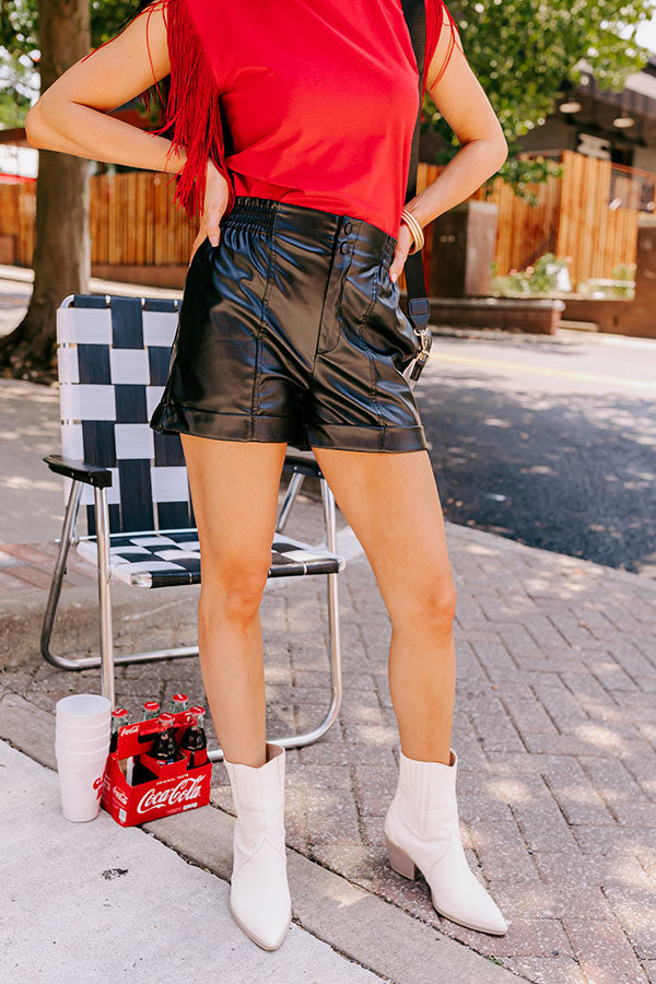 Called To Be Cute Faux Leather Shorts In Black