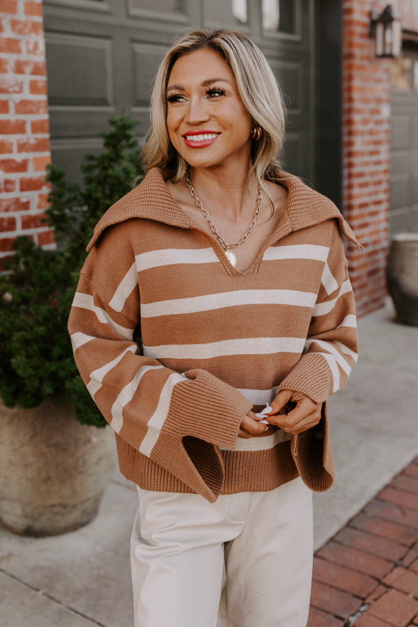 Fill Up Your Cup Stripe Sweater In Iced Mocha
