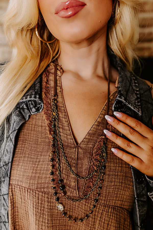 Casual Chats Semi Precious Layered Necklace In Brown