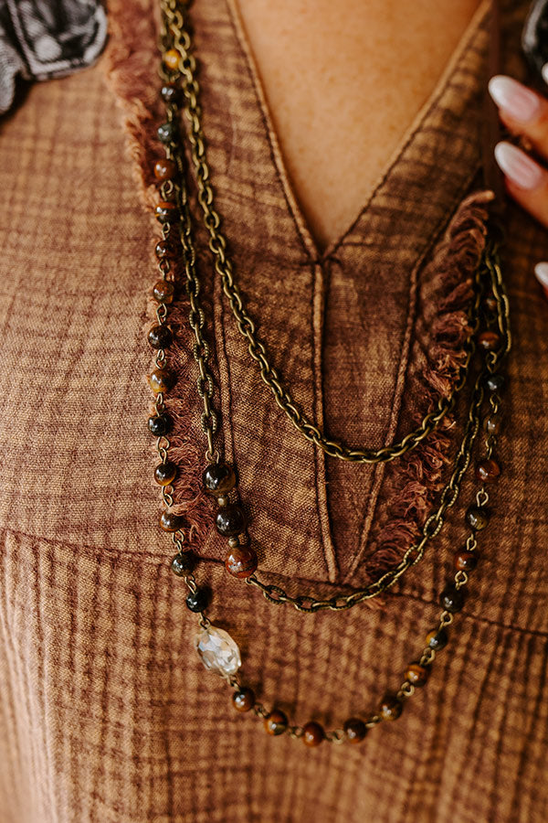Casual Chats Semi Precious Layered Necklace In Brown Image - 2