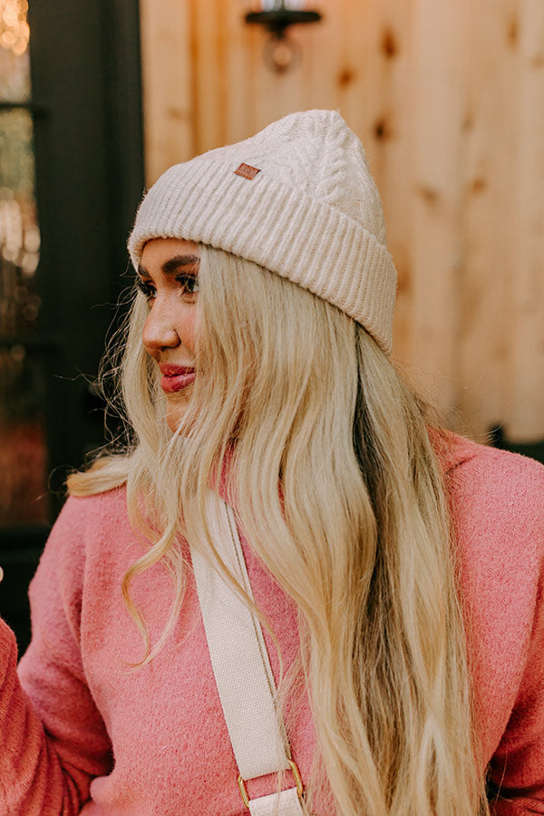 Snowfall Feels Cable Knit Beanie In Stone Image - 2
