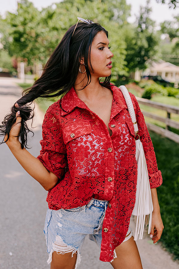 Along The Drive Lace Button Up In Rust
