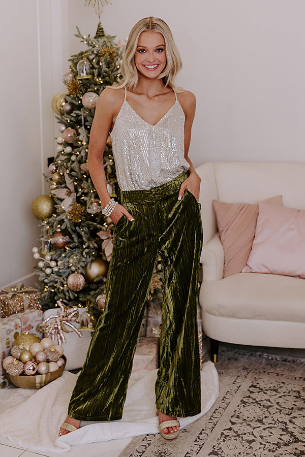 Private Jet Perfection High Waist Velvet Pants in Olive