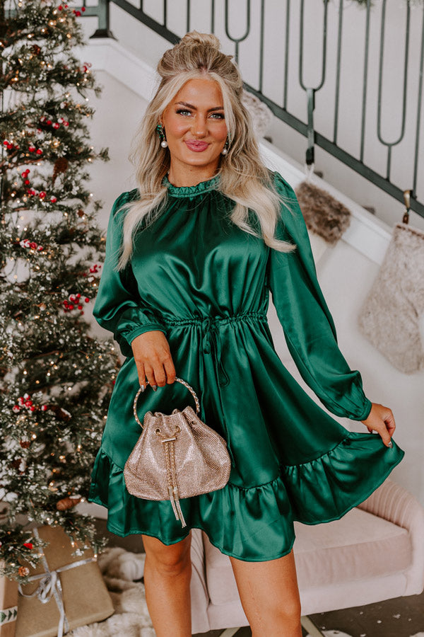 Tried And True Love Satin Dress In Hunter Green