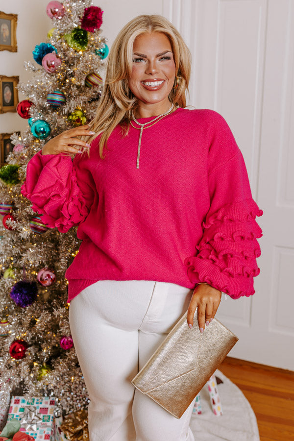 Happy Vibes Only Ruffle Sweater Curves Image - 3