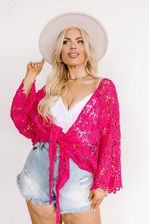 Sail The Day Away Front Tie Crochet Top in Hot Pink Curves
