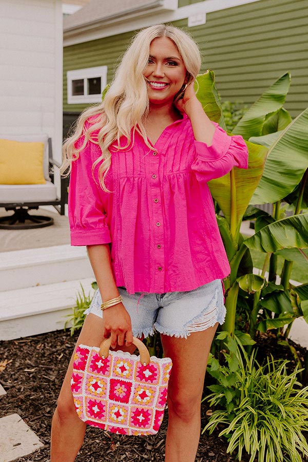 Seven Seas Button Up Top in Hot Pink