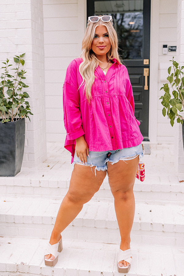 Seven Seas Button Up Top in Hot Pink Curves Image - 2