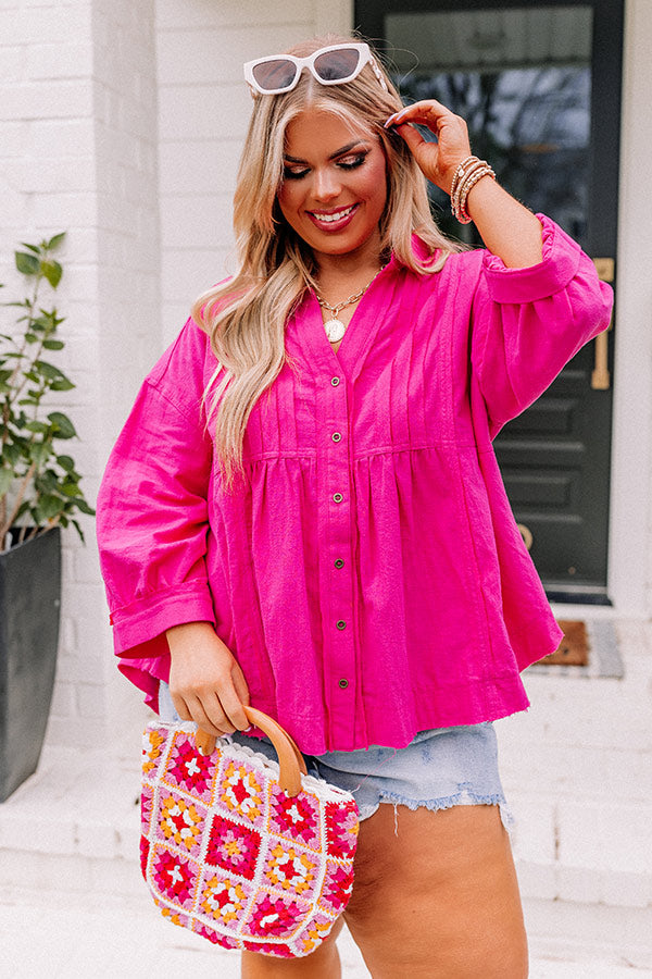 Seven Seas Button Up Top in Hot Pink Curves Image - 1