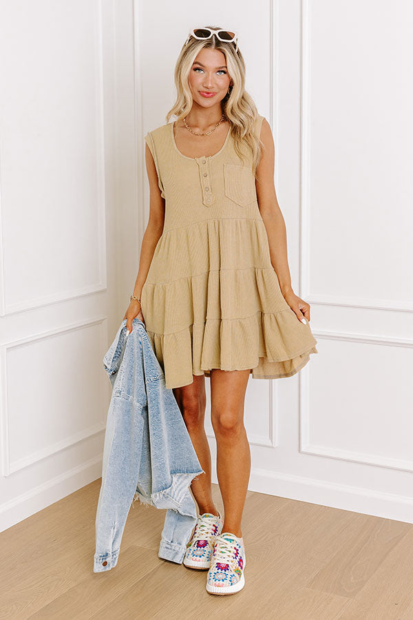 Long Time Coming Shift Dress In Beige
