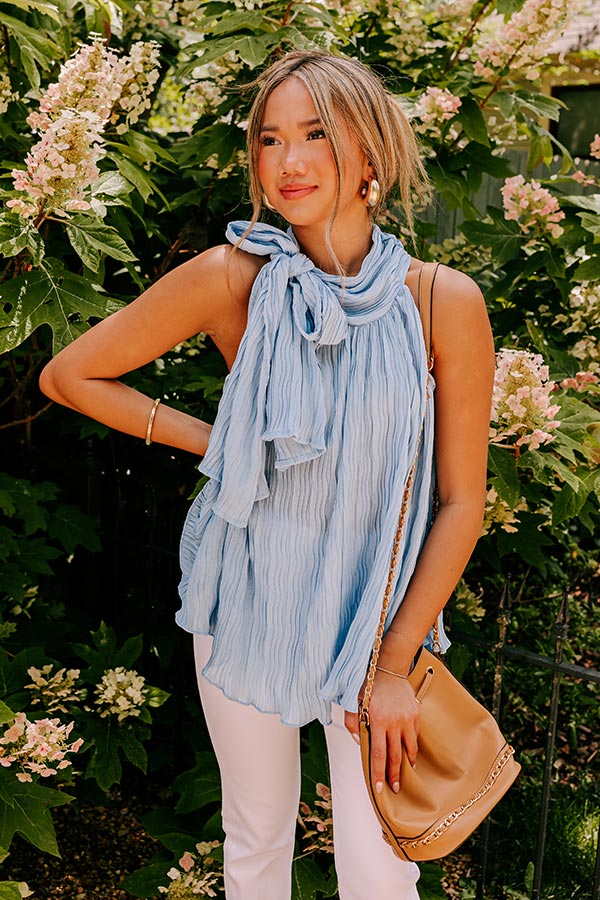 Lead Me Back To You Pleated Top In Airy Blue