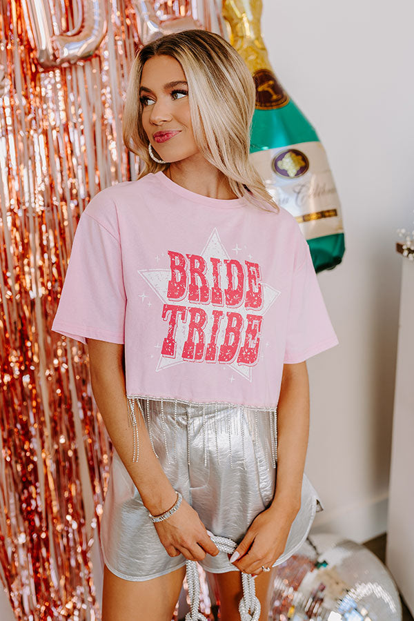 Bride Tribe Rhinestone Tassel Top in Pink