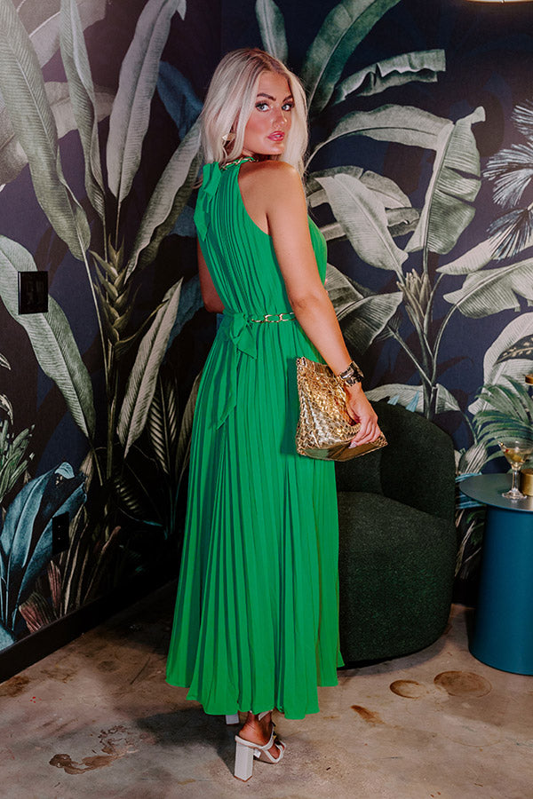 Radiant Reflection Pleated Maxi In Green Image - 3