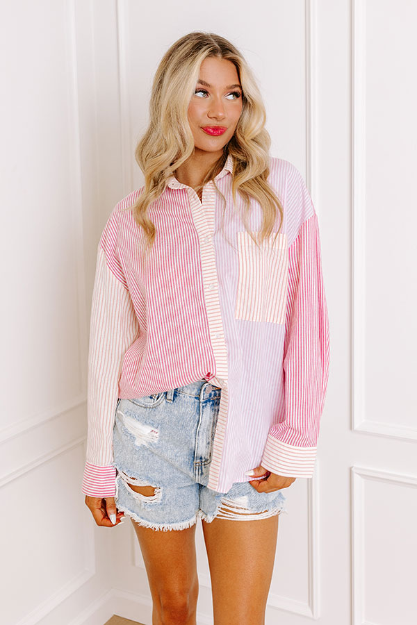 Pure Peace Stripe Button Up In Pink
