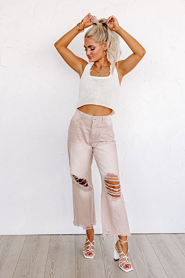 The Averie High Waist Distressed Straight Leg Jean in Latte