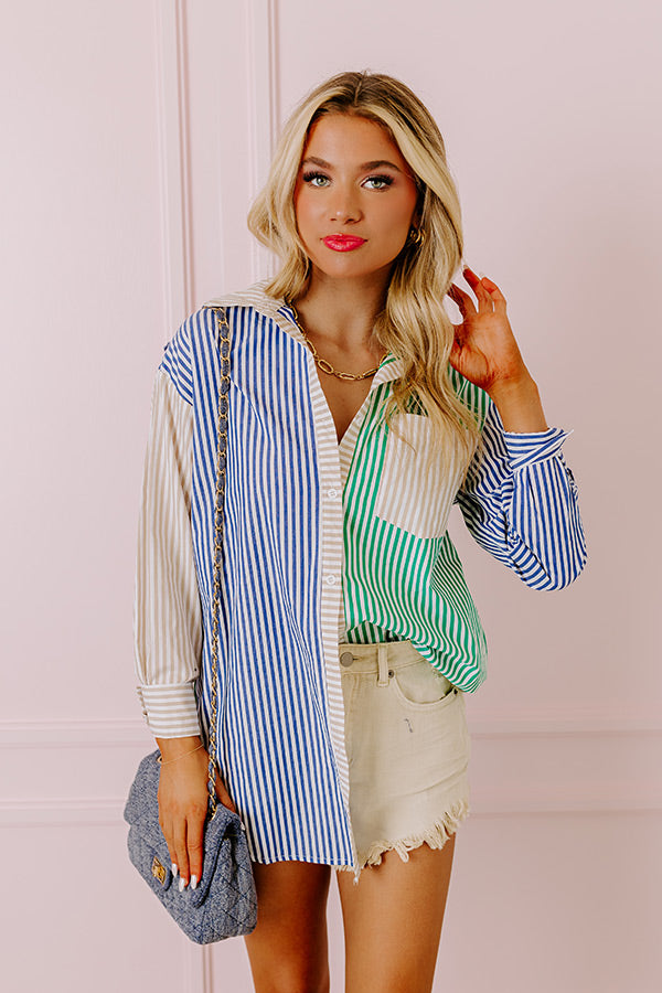 Muted Multi-Stripe Striped Colorblock Button-Up