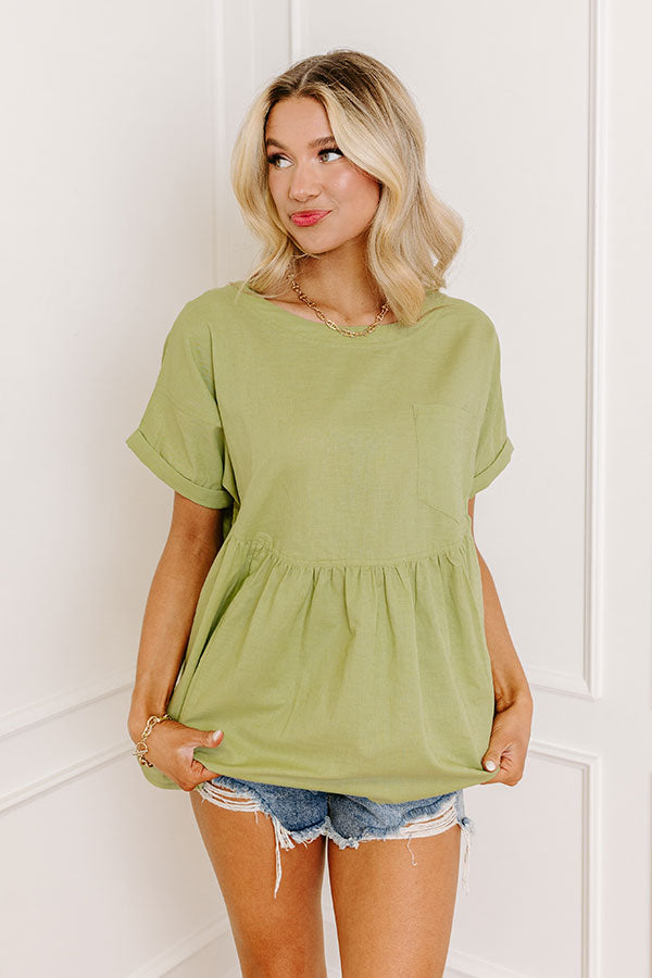 Greek Isles Linen-Blend Babydoll Top In Pear Image - 1