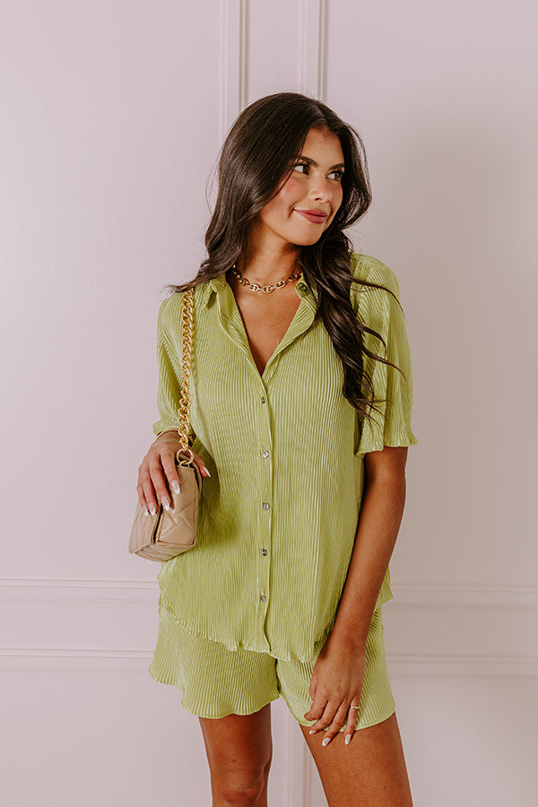 Tour The Town Pleated Top In Lime Punch