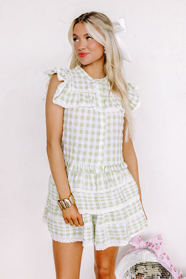 Downright Delightful Gingham Top In Lime