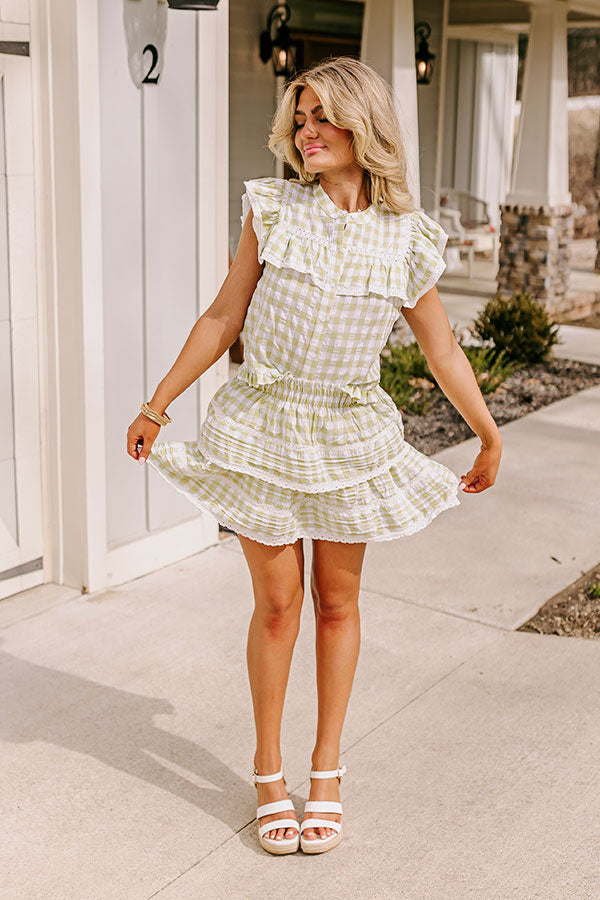 Downright Delightful Gingham Skort In Lime Image - 4