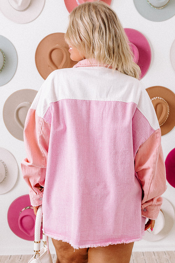Travel Life Denim Jacket In Light Pink Curves • Impressions Online Boutique