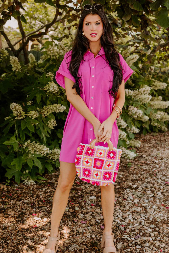 Sunlit Magic Button Up Dress In Pink