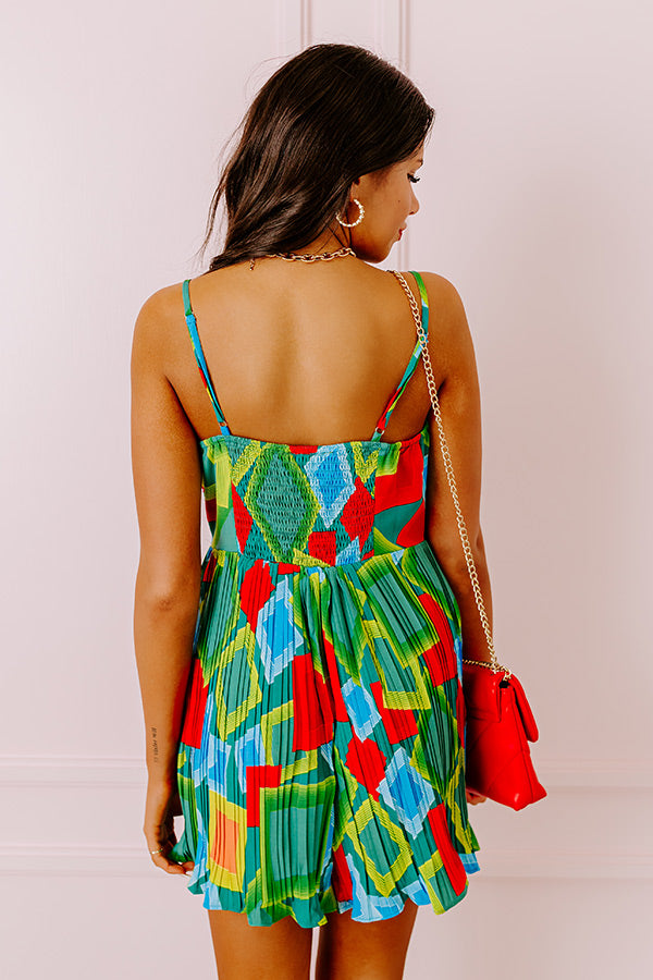 Coastal Charm Pleated Romper In Green Image - 4