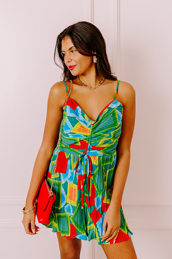 Coastal Charm Pleated Romper In Green Image - 1