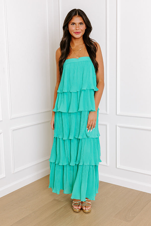 Dreamy Mood Pleated Midi In Turquoise